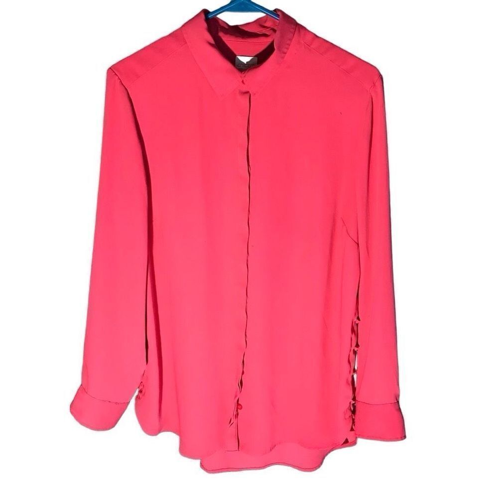 Chicos size 3 = XL Red button down top blouse laces on sides long sleeve